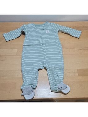 SKU 1830 Simple Green and White Striped One Piece Footies